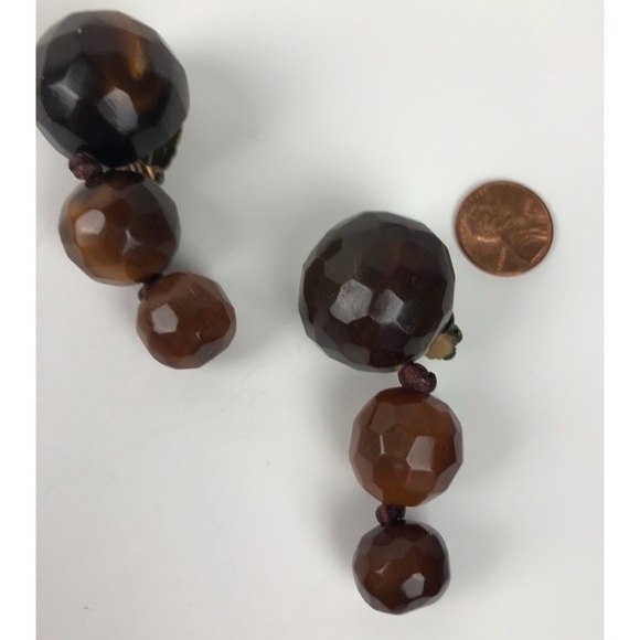 Vtg Gerda Lynggaard Monies Danish Horn Bone Runway Dangle Drop Facet Earrings - Picture 4 of 8